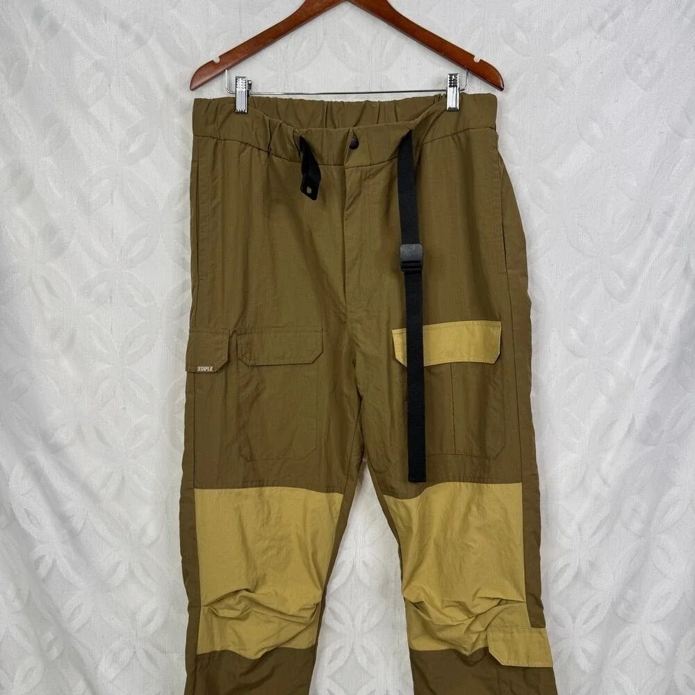 Staple Pigeon Mens Khaki Colorblock Ripstop Cargo Pants XL NWT Streetwear Belted